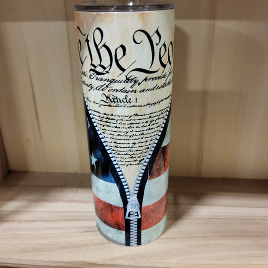 20oz STAINLESS STEEL TUMBLER - WE THE PEOPLE FLAG ZIPPER WRAP