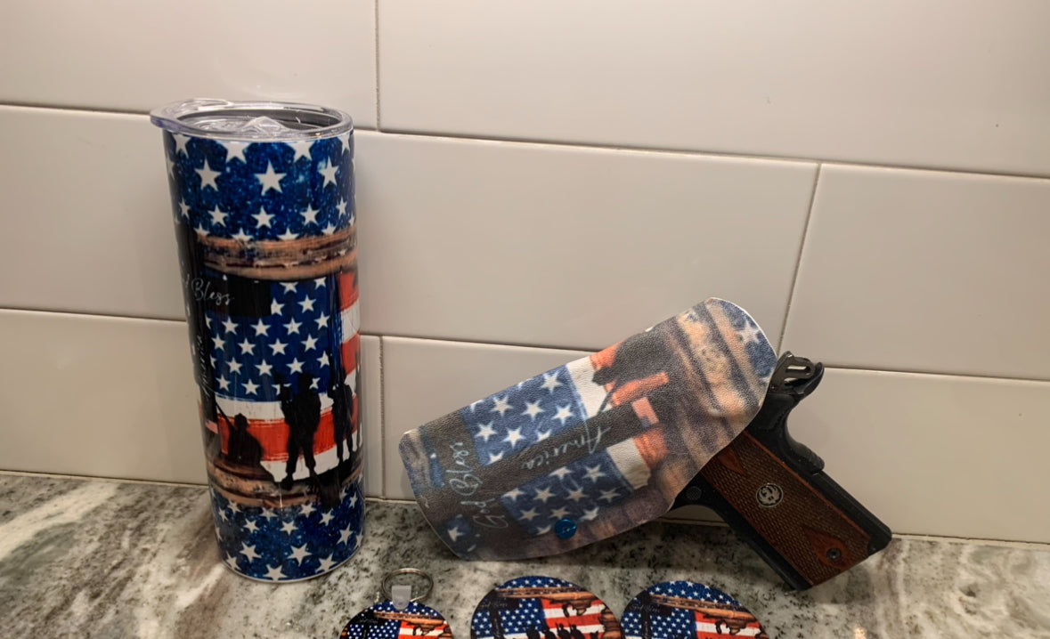 FACEBOOK SPECIAL GOD BLESS AMERICA TUMBLER AND KYDEX HOLSTER PRINT SIG SAUER CANIK