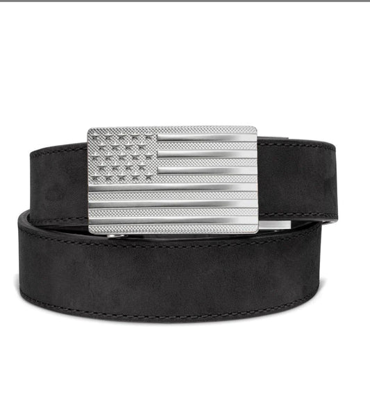 FLAG NICKEL BLACK BUFFALO LEATHER GUN BELT 1.5"