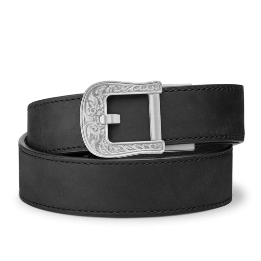 RODEO NICKEL BLACK BUFFALO LEATHER GUN BELT 1.5"