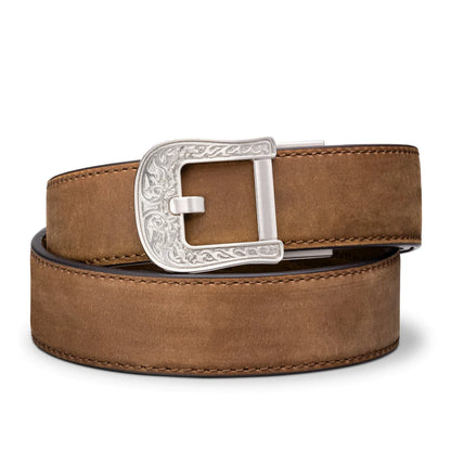 RODEO NICKEL BROWN BUFFALO LEATHER GUN BELT 1.5"