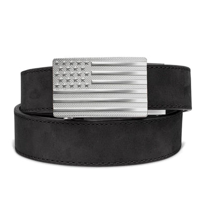 BLACK LEATHER GUN BELT 1.5" AMERICAN FLAG BUCKLE