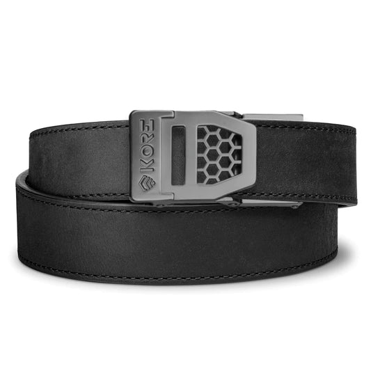 Black Leather 1.5” Gun Belt X6 Buckle Gun Metal