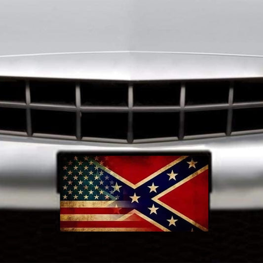 AMERICAN FLAG CONFEDERATE FLAG VANITY PLATE