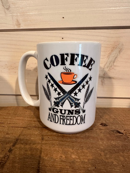 15OZ COFFEE CUP COFEE GUNS & FREEDOM
